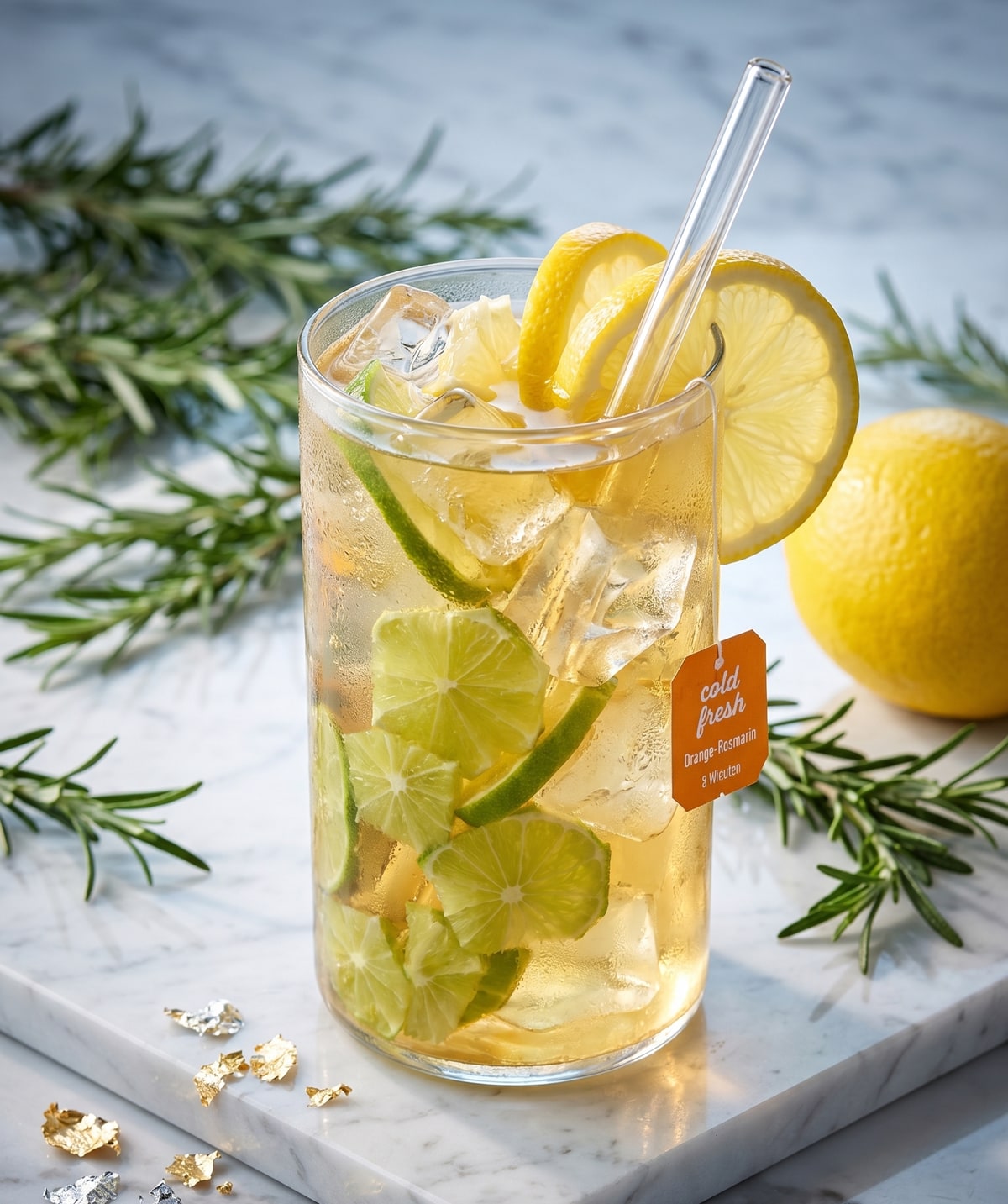JumboDrinx als Cocktailglas mit Glasstrohhalm und kaltem Zitrusdrink